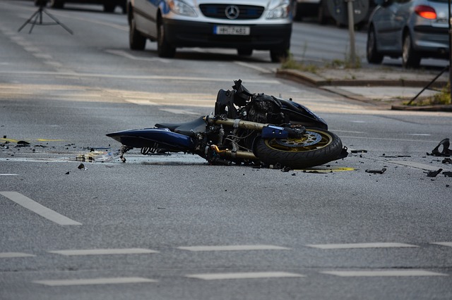 Motorcycle on the road after a crash.