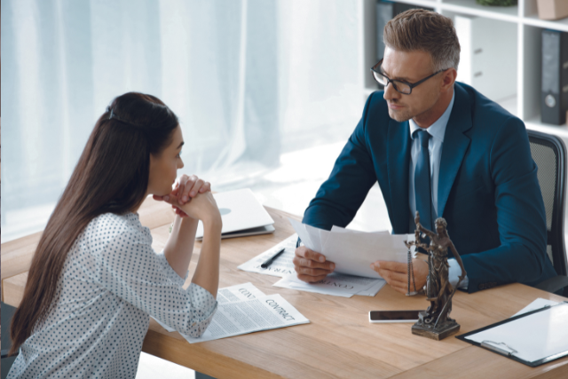 Client meeting with her attorney.